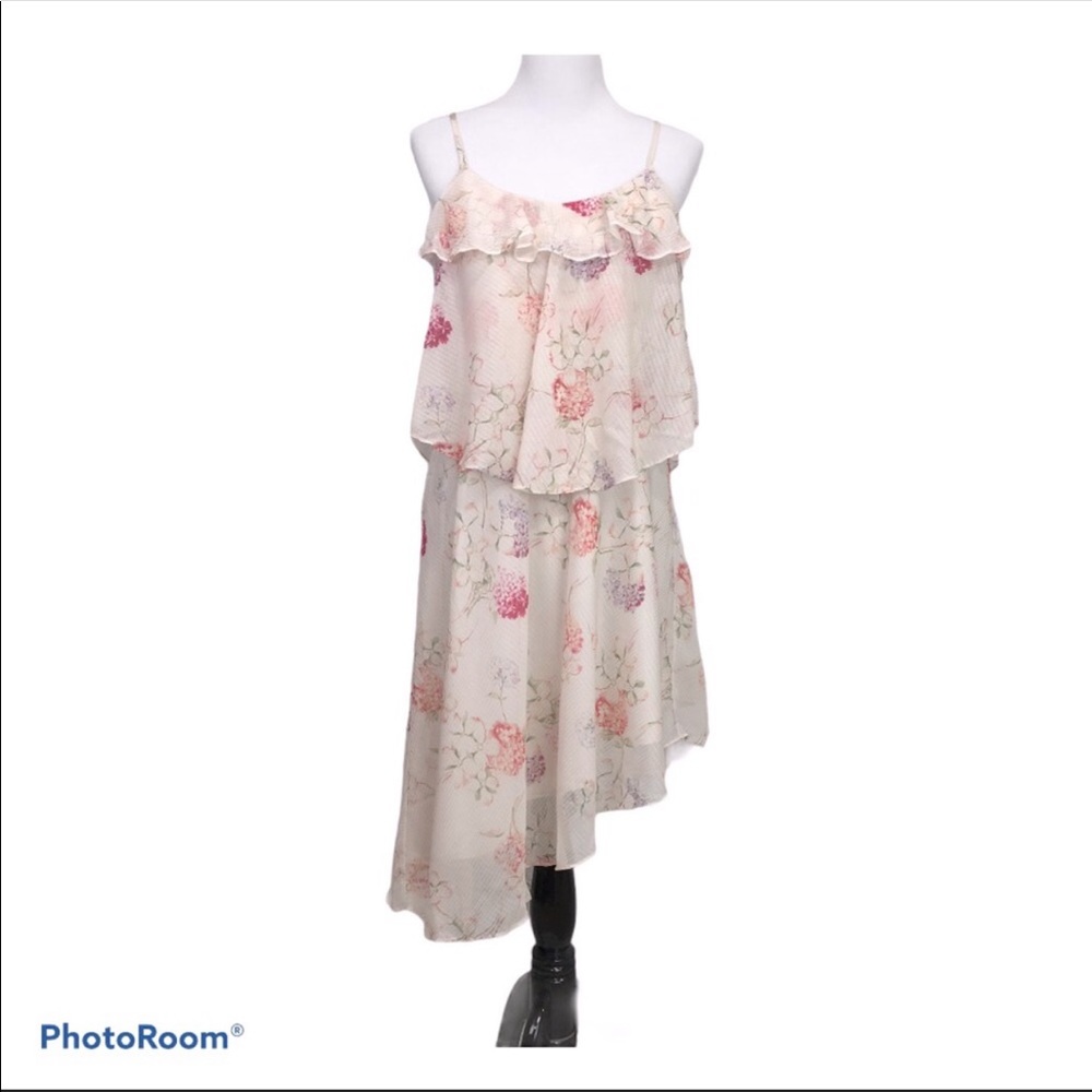 a new day asymmetrical hem tiered floral sundress with back zipper